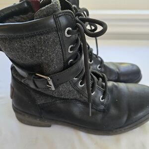 Ugg Kesey Black Leather Round Toe Lace Up Boots US Women Size 7